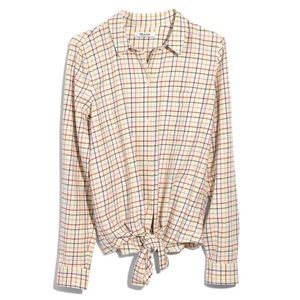 🆕Madewell Rainbow Plaid Tie Front Shirt🆕